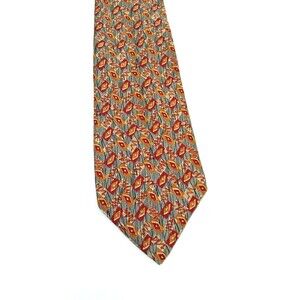 Men's Vtg Bill Blass 100% Silk Abstract Geometric Necktie Gray Red Gold